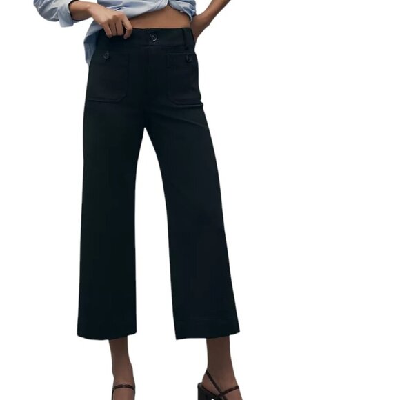 Anthropologie Maeve The Colette Knit Crop Wide-Leg Pants, High Rise, Black, 34 - Picture 3 of 11